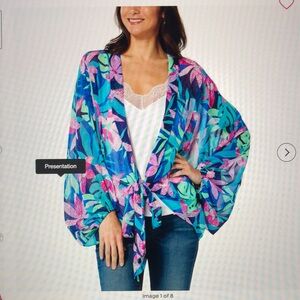 QVC Colleen Lopez Woven Georgette Printed Tie Front Topper 1X